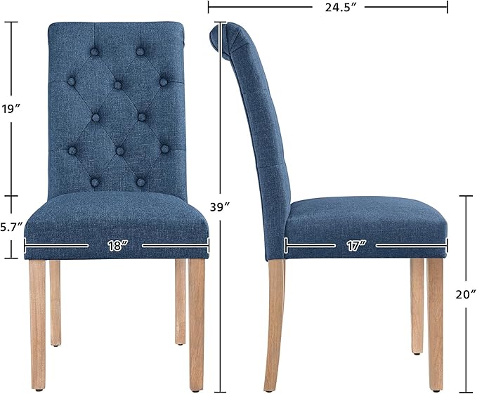 Yaheetech Dining Chairs Set of 6 Fabric Upholstered Dining Room Chairs with Button Tufted High Back and Solid Wood Legs for Kitchen/Living Room/Restaurant, Modern Style, Blue