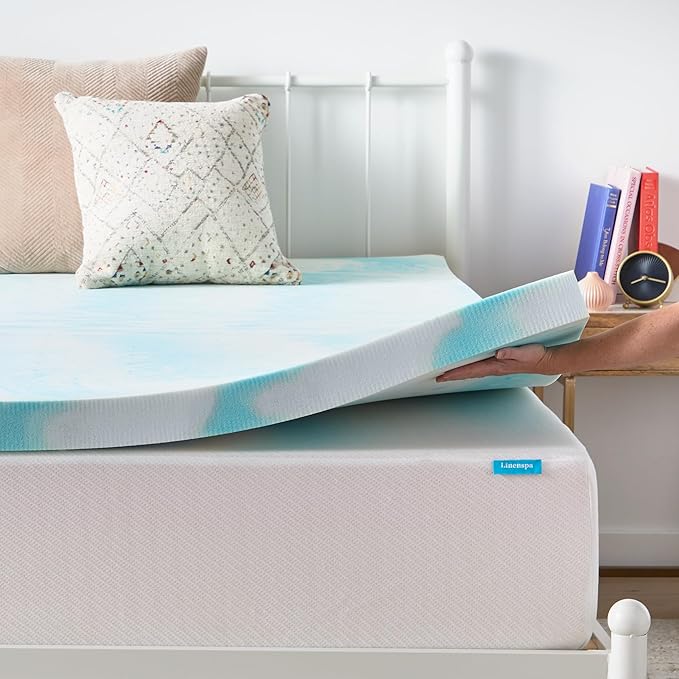 Linenspa 3 Inch Gel Swirl Memory Foam Mattress Topper – Cooling Gel Infused – Pressure Relieving Bed Topper - Mattress Pad – CertiPUR Certified - Twin XL Size
