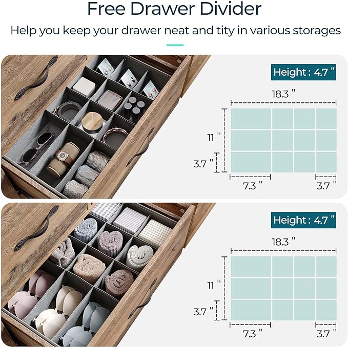 LINSY HOME 8-Drawer Dresser - Modern Bedroom Chest with Wide Drawers, Wood Storage Organizer for Bedroom or Living Room, Brown