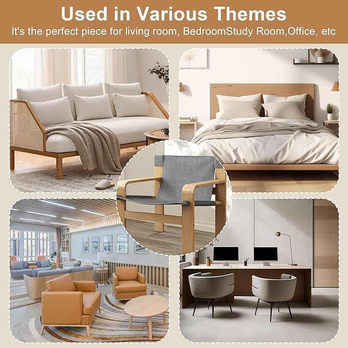 Ball & Cast Living Room Chairs,Mid-Century Lounge with Comfortable Linen Fabric Armchair & Rubber Wood Frame,Accent Chair Wide Armrest,Detachable and Washable Seating Furniture for Reading,Dark Grey