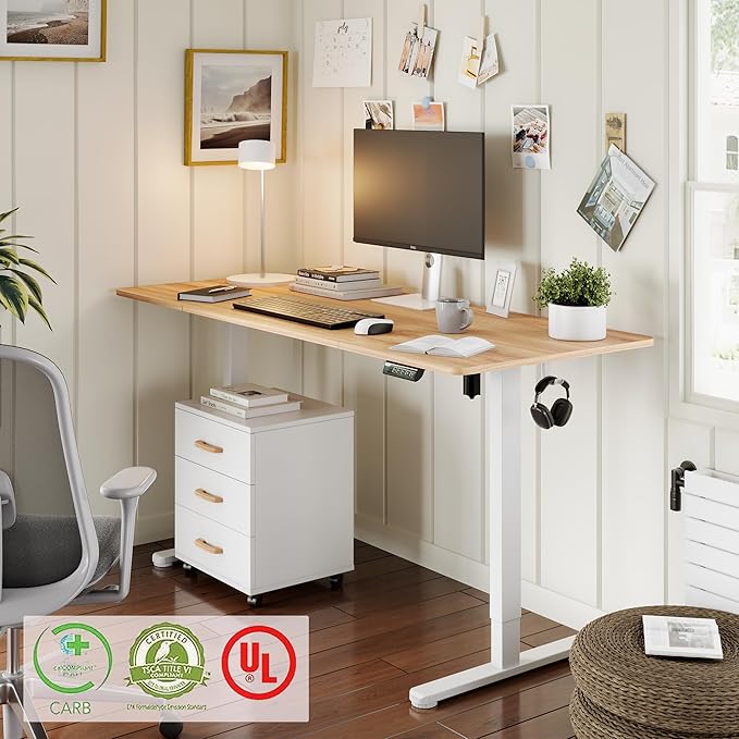 Monomi Electric Standing Desk, 71 x 31.5 inches Height Adjustable, Ergonomic Home Office Sit Stand Up Desk with Memory Preset Controller (Natural Top/White Frame)