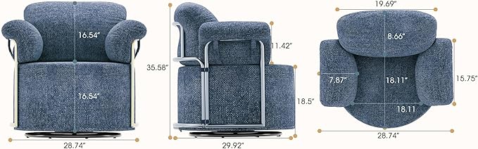 KEIKI Modern Comfy Swivel Accent Reading Chair, 360°Round Upholstered Barrel Armchair Single Club Lounge Sofa Chairs for Living Room,Bedroom, Office,Blue