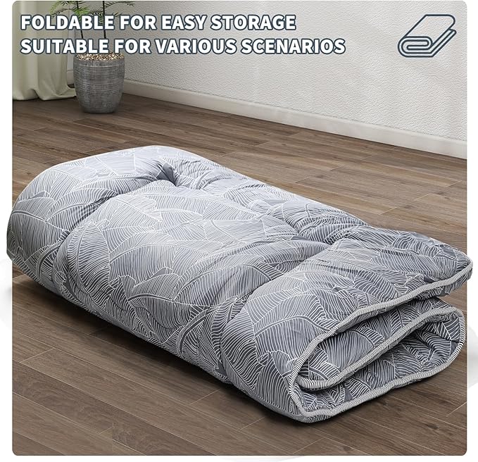 Japanese Floor Mattress,4" Thicken Japanese Floor Sleeping Pad Foldable,Futon Mattress Suitable for Camping and Guest Room (Grey, Full (80" X 47"))