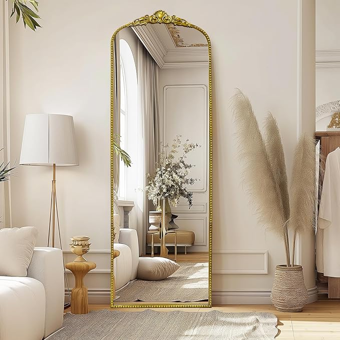 G-LEAF Vintage Full Mirror 22"X65", Victorian Antique Baroque Mirror with Brush Gold Ornate Metal Frame for Fireplace Entryway Living Room Hallway Bathroom