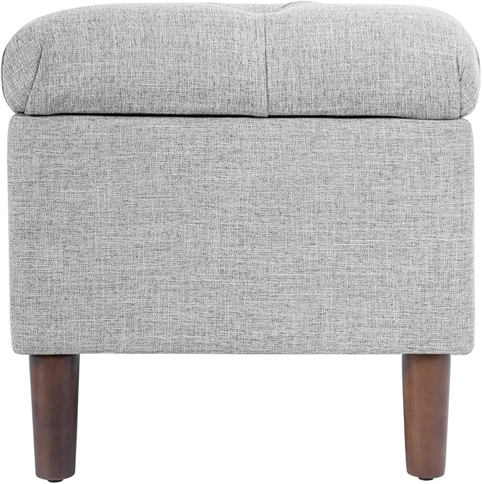 HomePop Home Decor | Tufted Ainsley Button Storage Ottoman Bench with Hinged Lid | Ottoman Bench with Storage for Living Room & Bedroom,Gray Woven