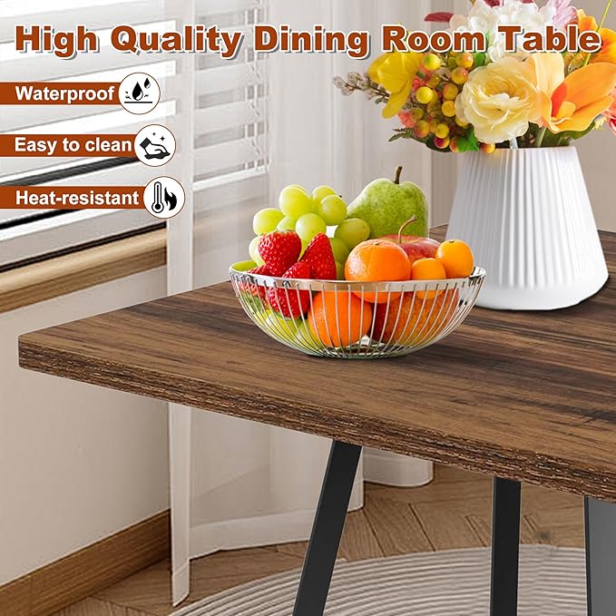 Square Dining Table for 4, 31.5-Inch Farmhouse Dinner Table Wooden Kitchen Tables with Metal Base for Dining Room, Kitchen, Living Room, Brown