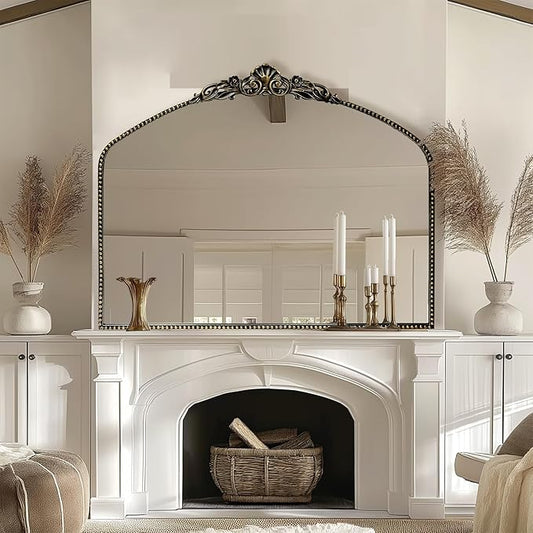 G-LEAF Vintage Baroque Mirror 40"X30",Victorian Antique Farmhouse Mantel Mirror with Black Brush Gold Ornate Metal Frame for Fireplace Entryway Living Room Hallway Bathroom