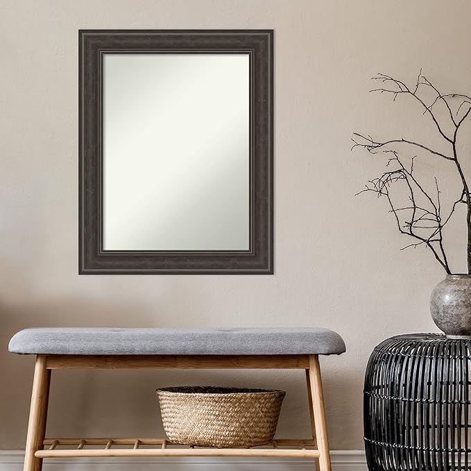 Amanti Art Black Bathroom Mirror for Over Sink, 28x22 Shipwreck Black Narrow Rectangle Vanity Mirror, Medium Country Rustic Frame, Hangs Horizonally and Vertically, Bathroom Wall Decor, Non-Beveled