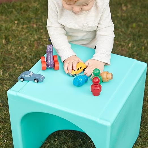 ECR4Kids Tri-Me Table and Cube Chair Set, Multipurpose Furniture, Aqua, 3-Piece
