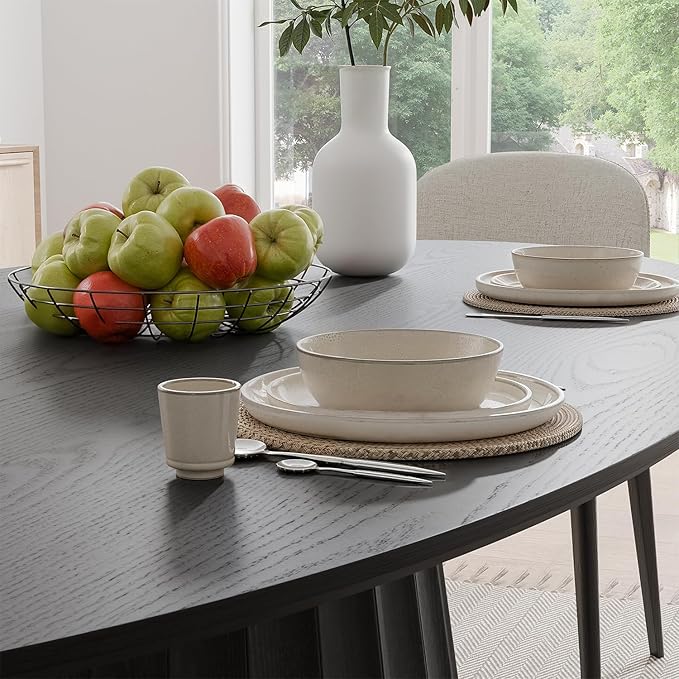 Casaphoria 67" Oval Dining Table, Modern Wood Kitchen Table with Cone Shaped Strip Convex Base for Living Room & Dining Room, Easy Assembly Farmhouse Furniture for 4-6, Black