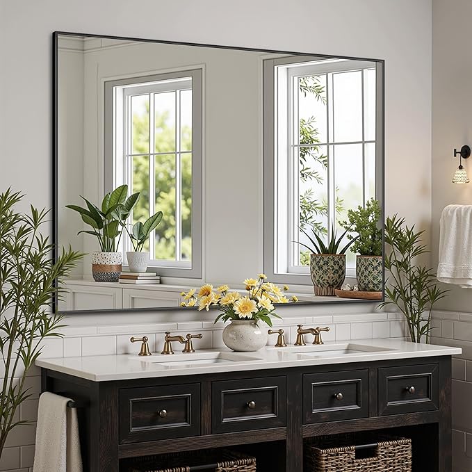 Bathroom Mirror 40" x 30", Large Rectangle Wall Mirror, Black Metal Frame Wall Mounted Mirrors for Bathroom, Vanity, Bedroom, Entryway Decor(Horizontal/Vertical)