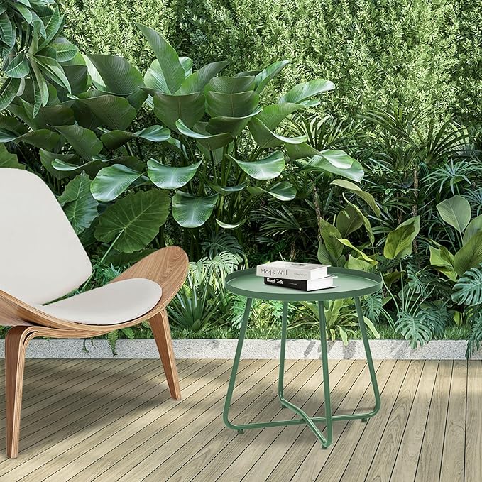 Dia.17.7ins Steel Round Coffee Table, Steel Tray Table, Side Table, Outdoor and Indoor Use, Weather Resisitant, Patio, Balcony, Garden, Backyard (Green)