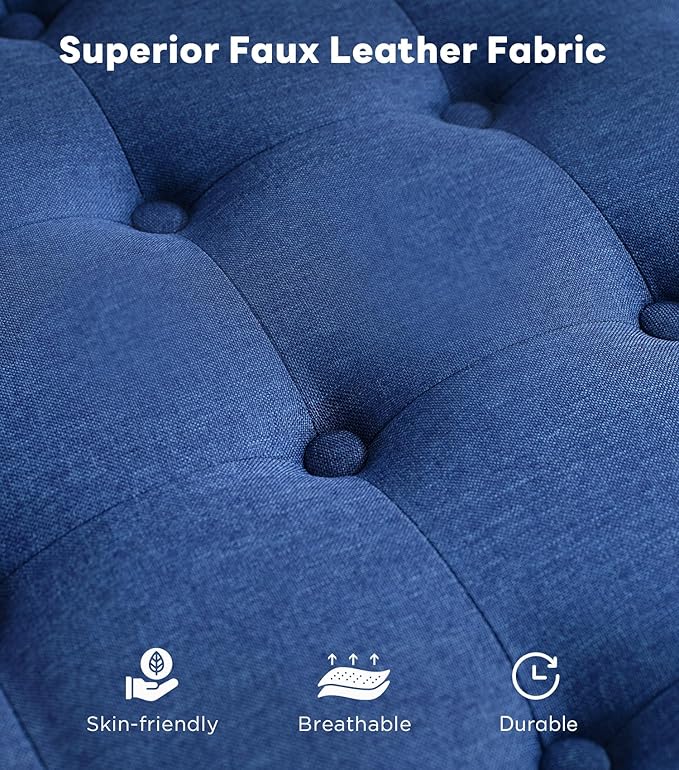 Tbfit Large Square Tufted Upholstered Ottoman and Coffee Table with Storage, Oversized Footrest Bench for Living Room Bedroom, Blue