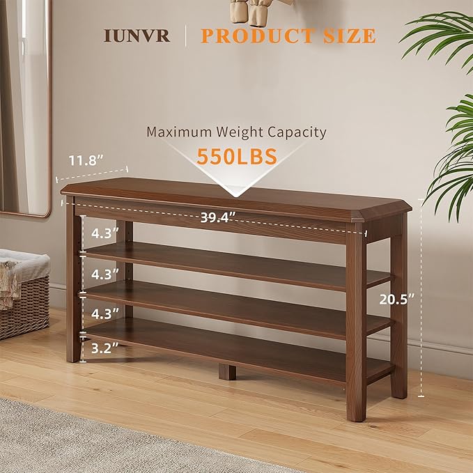Shoe Rack for Front Door Entrance, Solid Wood Shoe Bench for Closet, Holds Up to 550lbs, Shoe Rack Bench for Entryway, Mudroom, Hallway