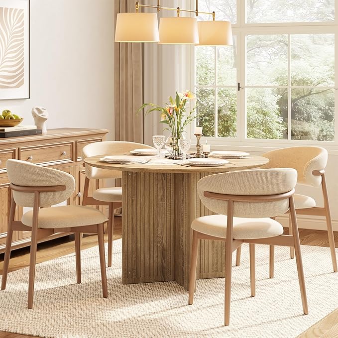 LITTLE TREE Round Dining Table for 4-6 People, Modern Wooden Kitchen Table with Pedestal Base, Small Dinner Table for Dining Room, Kitchen, Living Room