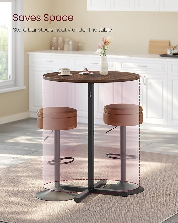 VASAGLE Round Cocktail Table, High Top Bar Pub Table with Metal Frame and Cross Base, for 2-3 People, Modern, Easy to Assemble, 23.6 x 41.1 Inches, Natural Walnut ULBT361K01V1