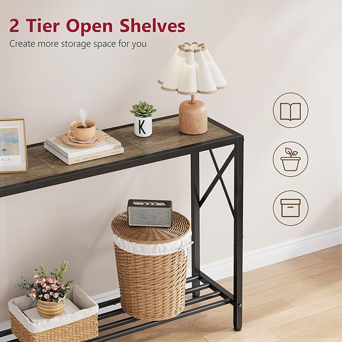 Tajsoon Console Table 41.8”, 2-Tier Industrial entryway Table, Narrow Sofa Table with Shelves, Entrance Table for Entryway, Hallway, Living Room, Foyer, Corridor, Office, Grey & Black