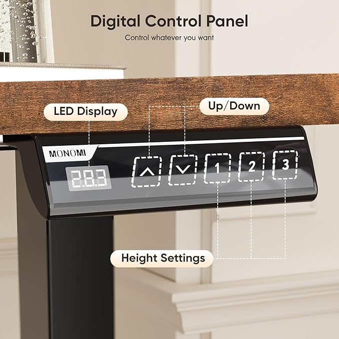 Monomi 55" Electric Standing Desk,Height Adjustable Home Office Sit Stand Up Computer PC Table,Tall Standup Workstation, Gaming Writing Study Bedroom Rising Desks,Brown