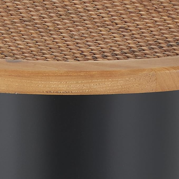 Deco 79 Metal Handmade Side End Accent Table Pedestal End Table with Brown Rattan Tabletop, Side Table 19" x 19" x 20", Black