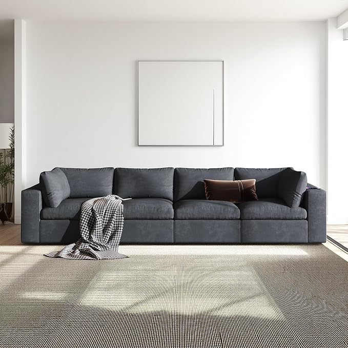 133.9 Inch Modular Convertible Sectional Sofa with Storage, USB Ports, Wireless Charging & Built-in Speaker in Arm, L-Shaped Upholstered Sleeper Couch for Living Room Office, Gray