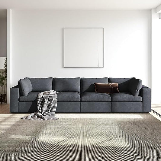 133.9 Inch Modular Convertible Sectional Sofa with Storage, USB Ports, Wireless Charging & Built-in Speaker in Arm, L-Shaped Upholstered Sleeper Couch for Living Room Office, Gray