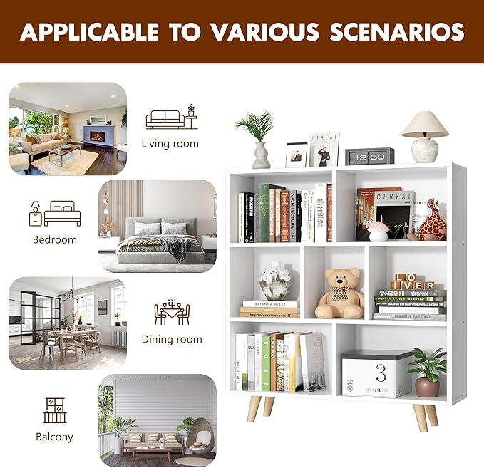 Shintenchi Cube Storage Organizer, 3 Tier Mid-Century Bookcase with Legs Cubeicals Retro Wood Organizer Storage Bookcase, Freestanding Open Book Shelves for Bedroom,Living Room,Office(White)