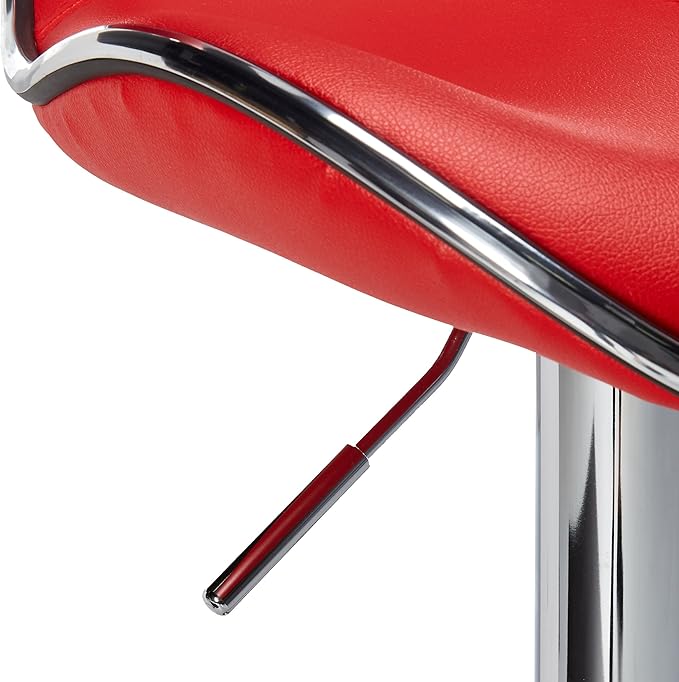 Roundhill Furniture Masaccio Cushioned Leatherette Upholstery Airlift Adjustable Swivel Barstool with Chrome Base, Set of 2, Red