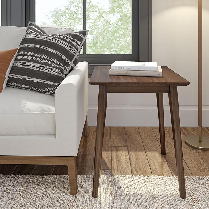 Plank+Beam Mid Century Modern Square Side Table, Couch Side Table, Small End Table for Office Space, Wooden Accent Table, Walnut