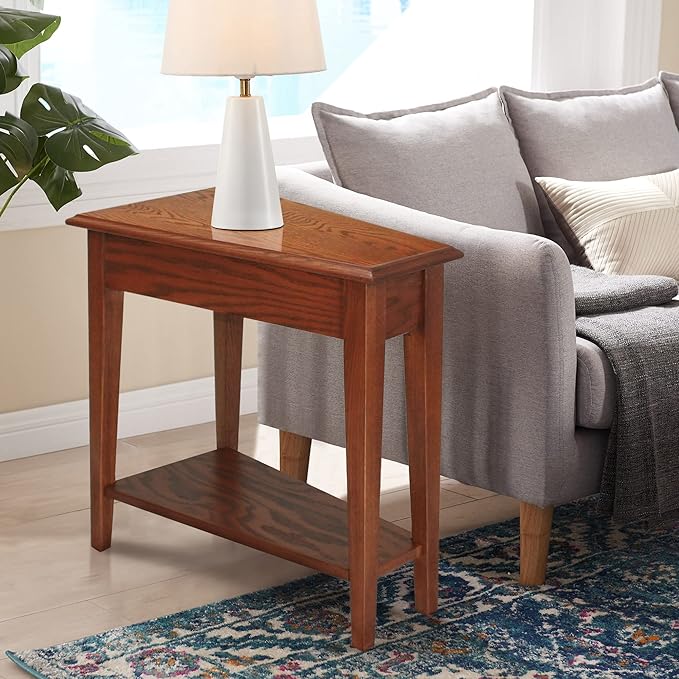 Leick Home 9035-MED Recliner Wedge Table with Shelf, Medium oak, 24 in x 15 in x 24 in
