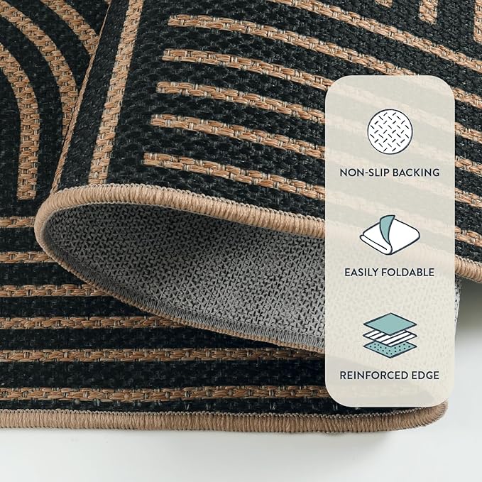 Lahome Modern Geometric Easy Jute Rug, 6x9 Area Rugs for Living Room Outdoor Patio Washable Indoor Outdoor Carpet, Farmhouse Large Non Slip Carpet for Bedroom Backyard Dining Room