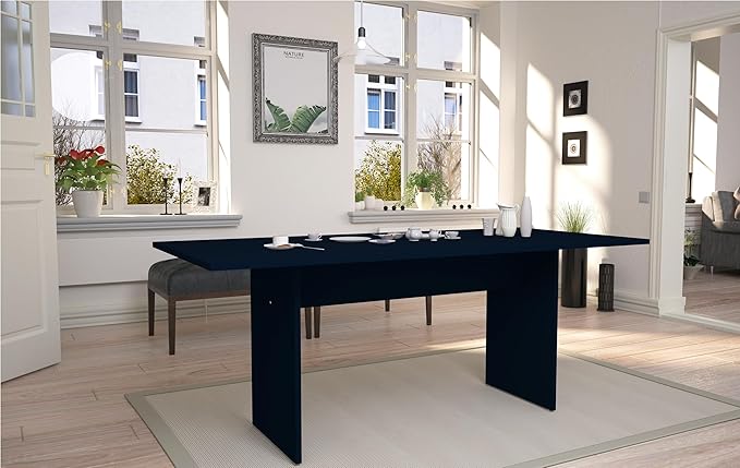 Manhattan Comfort Nomad Dining Table for 4 to 6, Modern Rustic Farmhouse Statement Furniture Piece with Protouch Wood Grain Finish, Sturdy H-Base Pedestal Design, Easy Assembly, 67.91", Midnight Blue