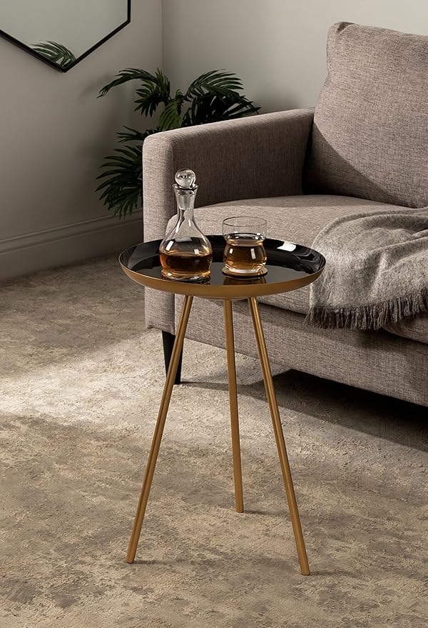 Kate and Laurel Laranya Round Metal Side Table, 15x15x22.5, Black/Gold