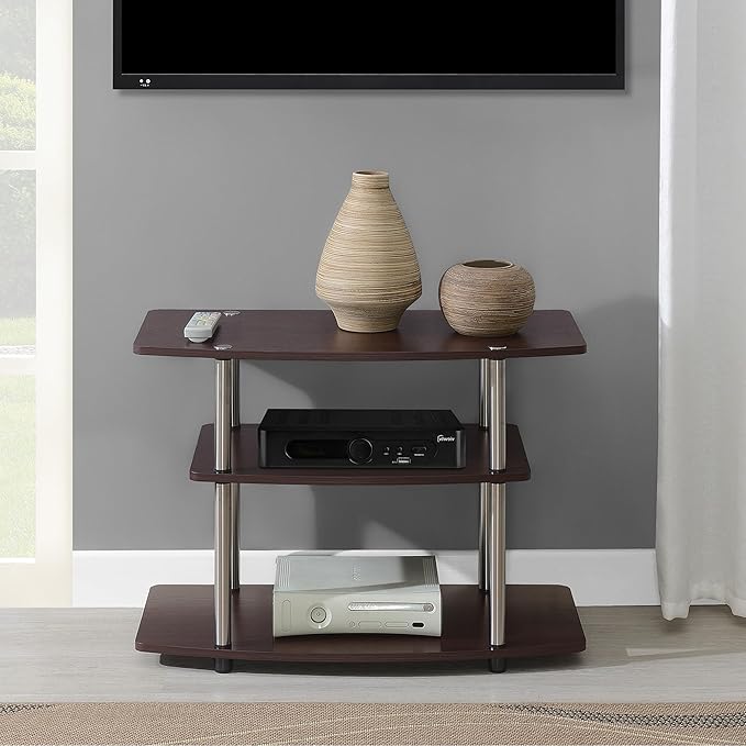 Convenience Concepts Designs2Go No Tools 3-Tier Stand Entertainment Center 37 Inches, Modern TV Console with Shelves for Living Room, 31.5", Espresso
