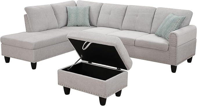 Halibur Sectional Sofa or Couch with Ottoman for Living Room, Apartment, Bedroom, Office
