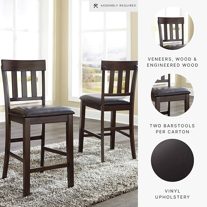 Signature Design by Ashley Haddigan 24" Counter Height Upholstered Barstool 2 Count, Dark Brown