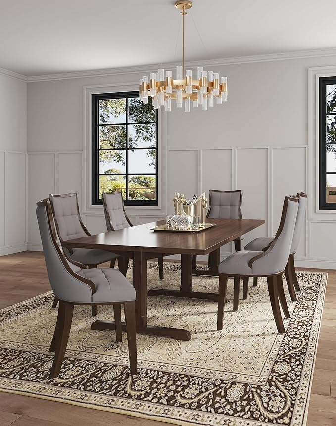 Manhattan Comfort Fifth Avenue Faux Leather Dining Chairs, Parsons Accent Furniture with Padded Wingback Seat, Fine Rectangular Stitching and Solid Beech Wood Frame, Set of 4, Grey