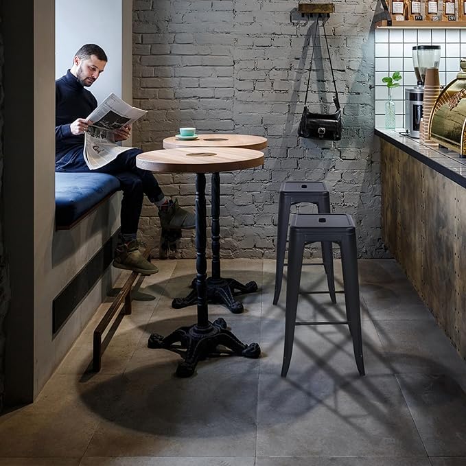 30 Inches Metal Bar Stools, High Backless Stools, Indoor Outdoor Stackable Kitchen Stools, Set of 4, Dark