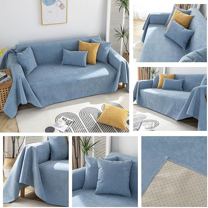 STACYPIK 100% Waterproof Blue Couch Cover for Pets, Sectional L Shape Sofa Cover for 2 Cushion Couch, Anti-Cat Scratch Furniture Protector Cover, Anti Slip Sofa Throw Cover for Dogs Kids-71x90IN