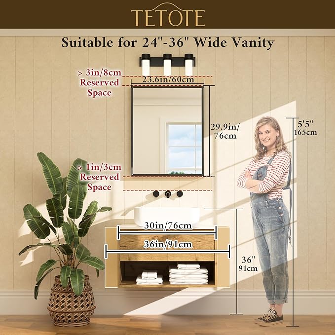 TETOTE Black Bathroom Mirror 24" x 30" Matte Black Rectangle Beveled Framed Bathroom Vanity Mirror for Over Sink, Tempered Glass, Shatterproof, Stronger Frame, Modern Farmhouse Bedroom, Entryway