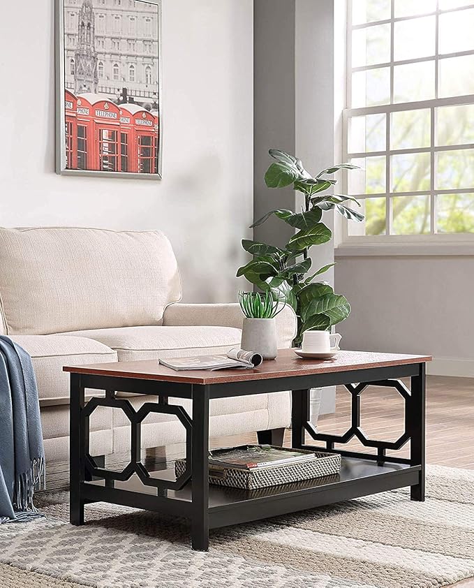 Convenience Concepts Omega Coffee Table, Cherry Top / Black Frame