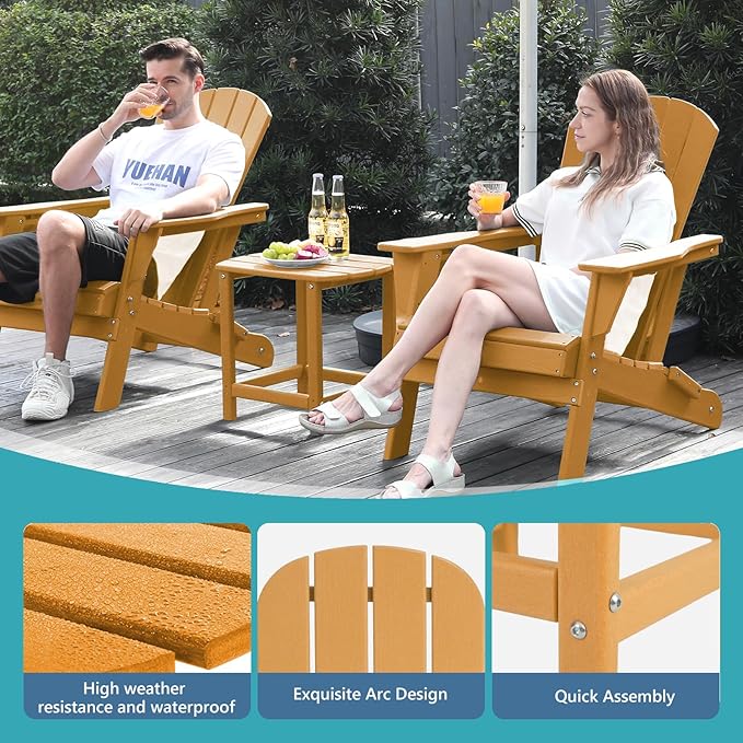 Hdpe Outdoor Adirondack Side Table, Wooden Textured, Set for Patio, Garden, Porch, Pool Composite Patio, Backyard, Bathroom and Indoor, Maintenance & Weather Resistant(Teak)