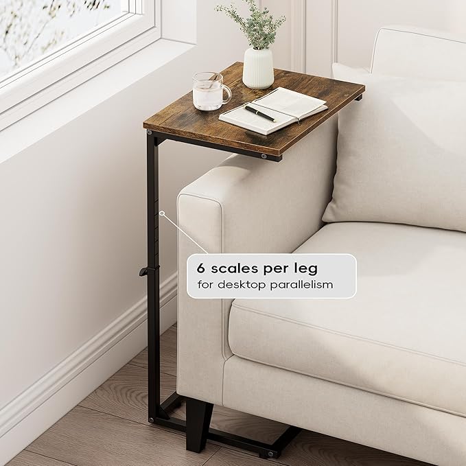 Vagusicc C Shaped End Table for Couch, 33.2'' Tall C Table Adjustable Height Side Table, Small Side Table for Small Spaces, Couch Tables That Slide Under, Tv Tray Table for Living Room, Rustic Brown