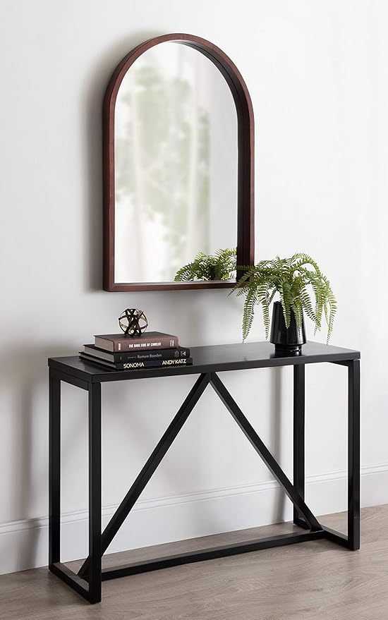 Kate and Laurel Hutton MidCentury Modern Farmhouse Arch Mirror, 24" x 36", Walnut Brown Finish