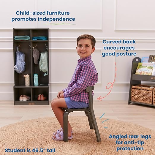 ECR4Kids Bentwood Round Table and Curved Back Chair Set, Kids Furniture, Grey Wash, 5-Piece