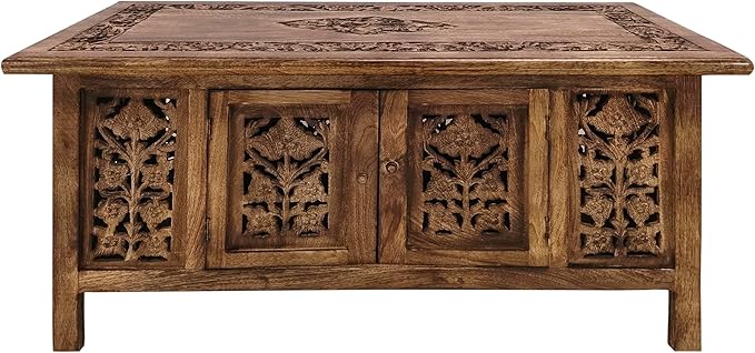 Lightnpro Handmade Wooden Coffee Table - Pre-Assembled Rectangular Foldable Living Room Centre Table with Magazine & Paper Storage, Space-Saving Design - 36 Inch Burnt Antique Finish