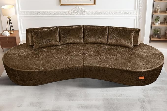 Homguava 104'' Modular Sectional Sofa,Curved Modern Sofa with Memory Foam,Deep Seat Cloud Couch with 4 Pillows,Upholstered Oversized Couches for Living Room Apartment Office,No Assembly Required,Brown