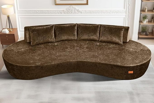Homguava 104'' Modular Sectional Sofa,Curved Modern Sofa with Memory Foam,Deep Seat Cloud Couch with 4 Pillows,Upholstered Oversized Couches for Living Room Apartment Office,No Assembly Required,Brown