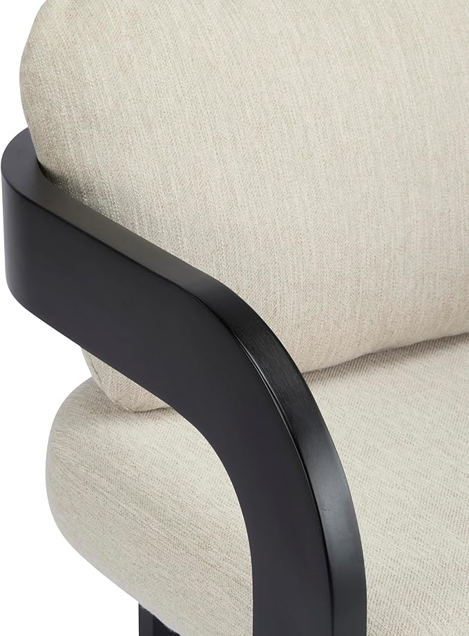 Christopher Knight Home Yorick Modern Dining Chair Set of 2 with Cushion, Solid Wood Dining Room Armchair Set, Curved Backrest Kitchen Side Chair, Living Room Comfy Extra Seat, Black+Beige