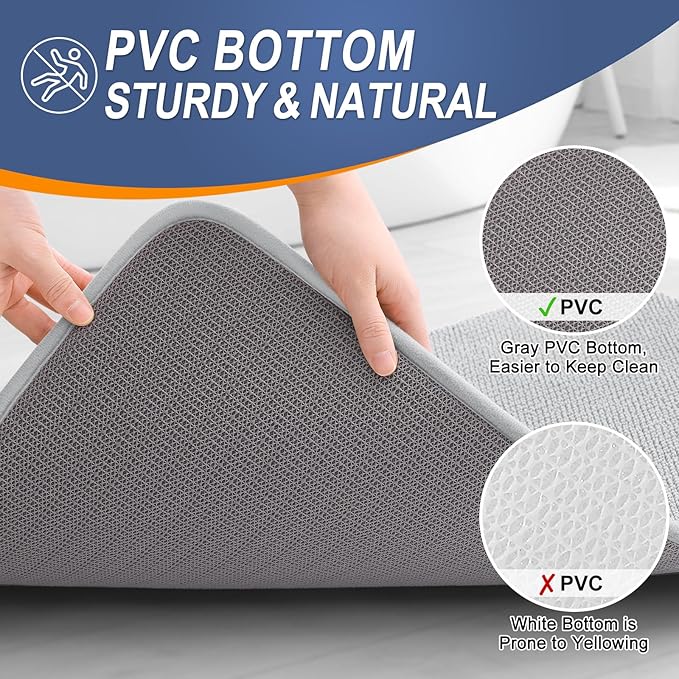 OLANLY Thick Memory Foam Bath Mat Rug 34x21, Extra Soft Absorbent Bathroom Rug, Quick Dry Bath Mats, Non-Slip, Machine Washable Carpet for Bathroom, Tub and Shower, Home Decor Accessories, Light Grey