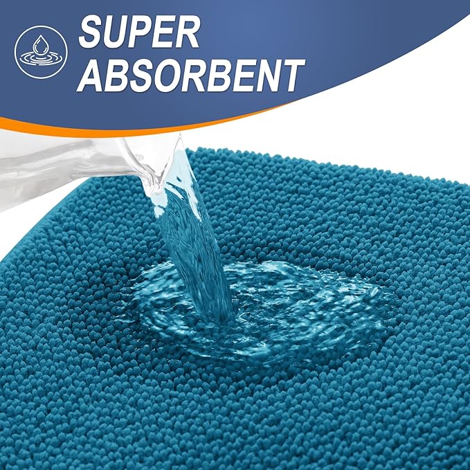 OLANLY Thick Memory Foam Bath Mat Rug 24x16, Extra Soft Absorbent Bathroom Rug, Quick Dry Bath Mat, Non-Slip, Machine Washable Carpet for Bathroom, Tub and Shower, Home Decor Accessories, Peacock Blue